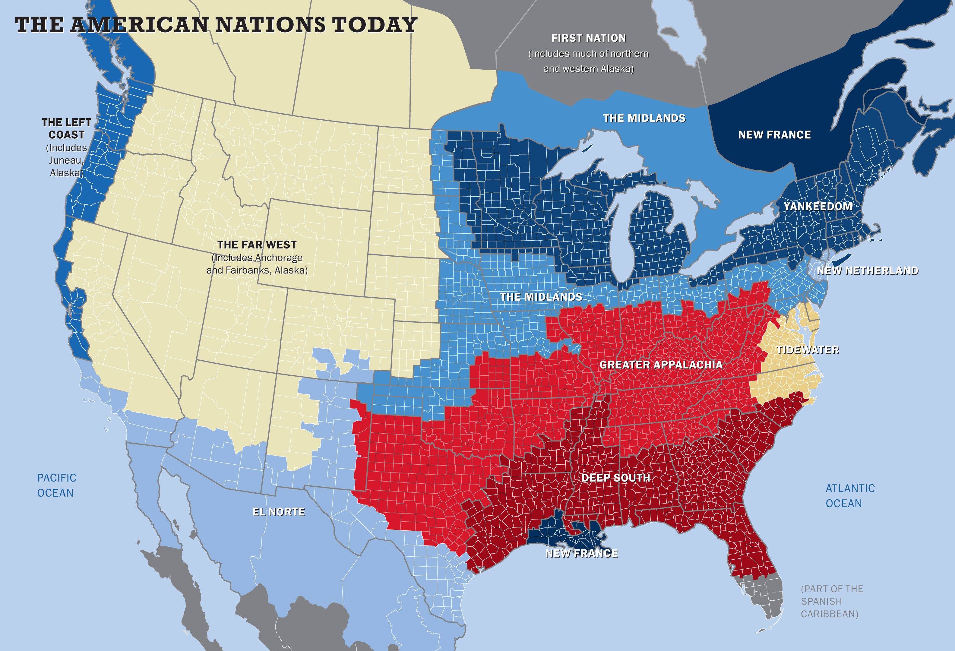 Map of Colin Woodard's American nations